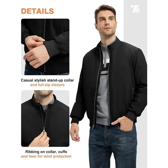 Men's Winter Lightweight Bomber Jackets Water Resistant Fall Casual Windbreakers